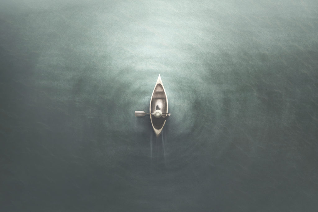 Illustration,Of,Aerial,View,Of,Man,Paddling,On,A,Canoe